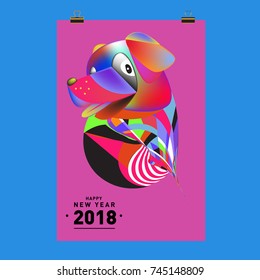Chinese New Year 2018 festive vector card Design with cute dog, zodiac symbol of 2018 year
 