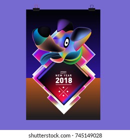 Chinese New Year 2018 festive vector card Design with cute dog, zodiac symbol of 2018 year
 