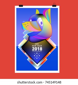 Chinese New Year 2018 festive vector card Design with cute dog, zodiac symbol of 2018 year
 