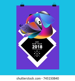 Chinese New Year 2018 festive vector card Design with cute dog, zodiac symbol of 2018 year
 