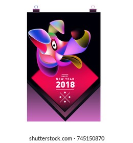 Chinese New Year 2018 festive vector card Design with cute dog, zodiac symbol of 2018 year
 