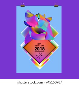 Chinese New Year 2018 festive vector card Design with cute dog, zodiac symbol of 2018 year
 