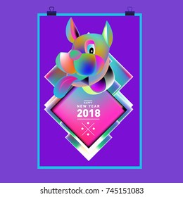 Chinese New Year 2018 festive vector card Design with cute dog, zodiac symbol of 2018 year
 