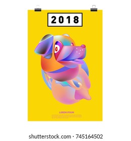 Chinese New Year 2018 festive vector card Design with cute dog, zodiac symbol of 2018 year