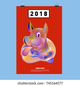 Chinese New Year 2018 festive vector card Design with cute dog, zodiac symbol of 2018 year