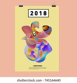 Chinese New Year 2018 festive vector card Design with cute dog, zodiac symbol of 2018 year