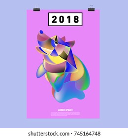Chinese New Year 2018 festive vector card Design with cute dog, zodiac symbol of 2018 year