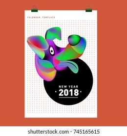 Chinese New Year 2018 festive vector card Design with cute dog, zodiac symbol of 2018 year
 