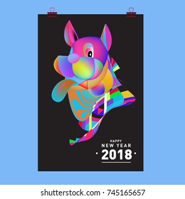 Chinese New Year 2018 festive vector card Design with cute dog, zodiac symbol of 2018 year
 