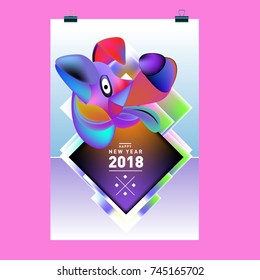 Chinese New Year 2018 festive vector card Design with cute dog, zodiac symbol of 2018 year
 