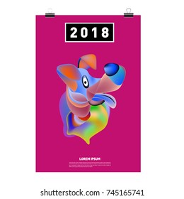 Chinese New Year 2018 festive vector card Design with cute dog, zodiac symbol of 2018 year
 