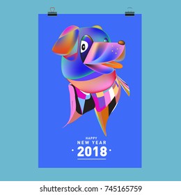 Chinese New Year 2018 festive vector card Design with cute dog, zodiac symbol of 2018 year
 
