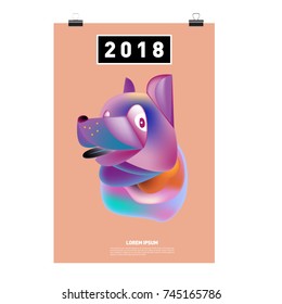 Chinese New Year 2018 festive vector card Design with cute dog, zodiac symbol of 2018 year
 
