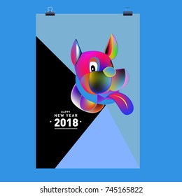 Chinese New Year 2018 festive vector card Design with cute dog, zodiac symbol of 2018 year
 