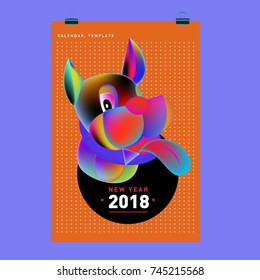 Chinese New Year 2018 festive vector card Design with cute dog, zodiac symbol of 2018 year