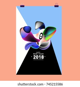 Chinese New Year 2018 festive vector card Design with cute dog, zodiac symbol of 2018 year