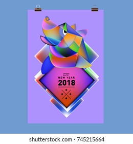 Chinese New Year 2018 festive vector card Design with cute dog, zodiac symbol of 2018 year