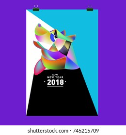 Chinese New Year 2018 festive vector card Design with cute dog, zodiac symbol of 2018 year