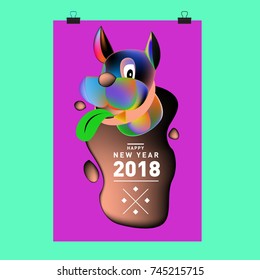 Chinese New Year 2018 festive vector card Design with cute dog, zodiac symbol of 2018 year