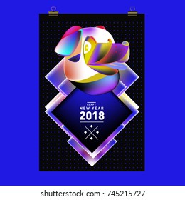Chinese New Year 2018 festive vector card Design with cute dog, zodiac symbol of 2018 year