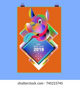 Chinese New Year 2018 festive vector card Design with cute dog, zodiac symbol of 2018 year