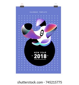 Chinese New Year 2018 festive vector card Design with cute dog, zodiac symbol of 2018 year