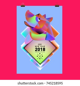 Chinese New Year 2018 festive vector card Design with cute dog, zodiac symbol of 2018 year