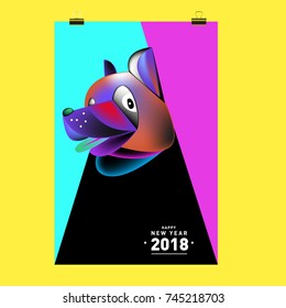 Chinese New Year 2018 festive vector card Design with cute dog, zodiac symbol of 2018 year
