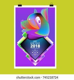 Chinese New Year 2018 festive vector card Design with cute dog, zodiac symbol of 2018 year