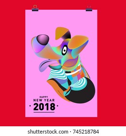 Chinese New Year 2018 festive vector card Design with cute dog, zodiac symbol of 2018 year