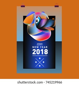 Chinese New Year 2018 festive vector card Design with cute dog, zodiac symbol of 2018 year