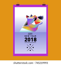 Chinese New Year 2018 festive vector card Design with cute dog, zodiac symbol of 2018 year