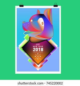 Chinese New Year 2018 festive vector card Design with cute dog, zodiac symbol of 2018 year