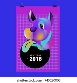 Chinese New Year 2018 festive vector card Design with cute dog, zodiac symbol of 2018 year