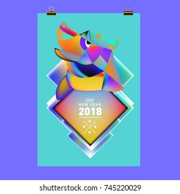 Chinese New Year 2018 festive vector card Design with cute dog, zodiac symbol of 2018 year