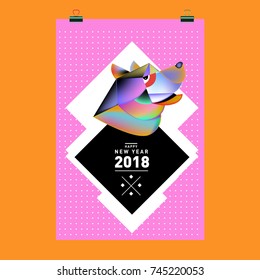 Chinese New Year 2018 festive vector card Design with cute dog, zodiac symbol of 2018 year