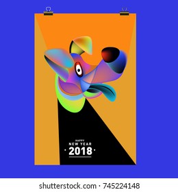 Chinese New Year 2018 festive vector card Design with cute dog, zodiac symbol of 2018 year
