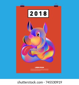 Chinese New Year 2018 festive vector card Design with cute dog, zodiac symbol of 2018 year