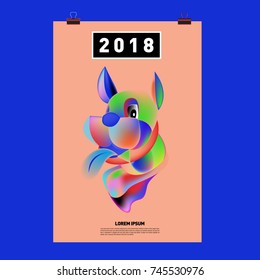 Chinese New Year 2018 festive vector card Design with cute dog, zodiac symbol of 2018 year