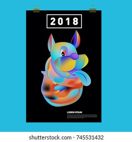 Chinese New Year 2018 festive vector card Design with cute dog, zodiac symbol of 2018 year