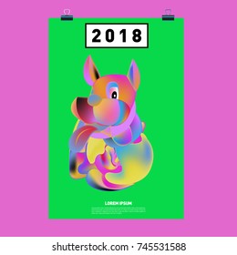 Chinese New Year 2018 festive vector card Design with cute dog, zodiac symbol of 2018 year