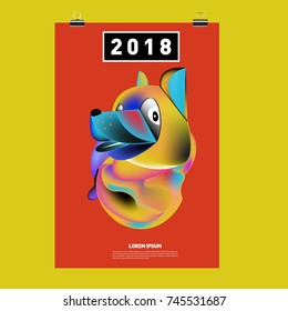 Chinese New Year 2018 festive vector card Design with cute dog, zodiac symbol of 2018 year