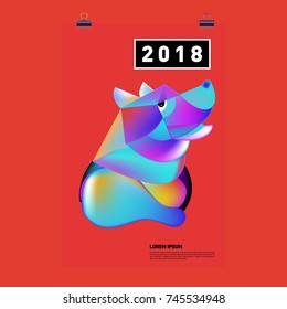 Chinese New Year 2018 festive vector card Design with cute dog, zodiac symbol of 2018 year