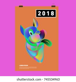 Chinese New Year 2018 festive vector card Design with cute dog, zodiac symbol of 2018 year