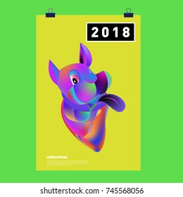 Chinese New Year 2018 Festive Vector Card Design with Cute dog. ZodiacLogo and Symbol of 2018 year