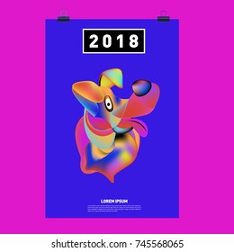 Chinese New Year 2018 Festive Vector Card Design with Cute dog. ZodiacLogo and Symbol of 2018 year