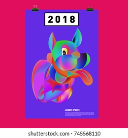 Chinese New Year 2018 Festive Vector Card Design with Cute dog. ZodiacLogo and Symbol of 2018 year