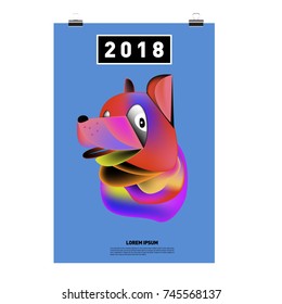 Chinese New Year 2018 Festive Vector Card Design with Cute dog. ZodiacLogo and Symbol of 2018 year