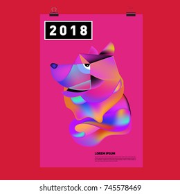 Chinese New Year 2018 Festive Vector Card Design with Cute dog. ZodiacLogo and Symbol of 2018 year
