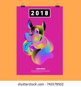 Chinese New Year 2018 Festive Vector Card Design with Cute dog. ZodiacLogo and Symbol of 2018 year